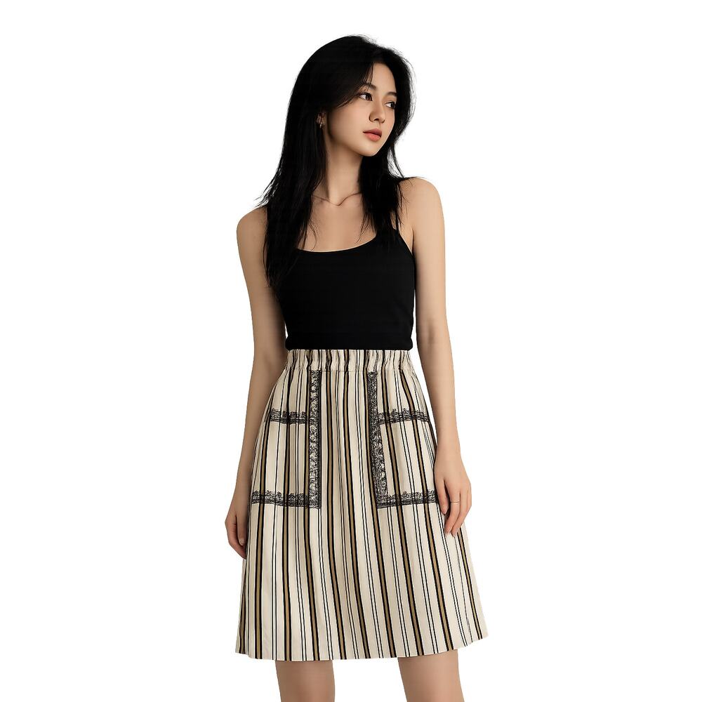 LR1903 Zara Trafaluc Collection XS Embroidered Stripe A Line Midi Skirt